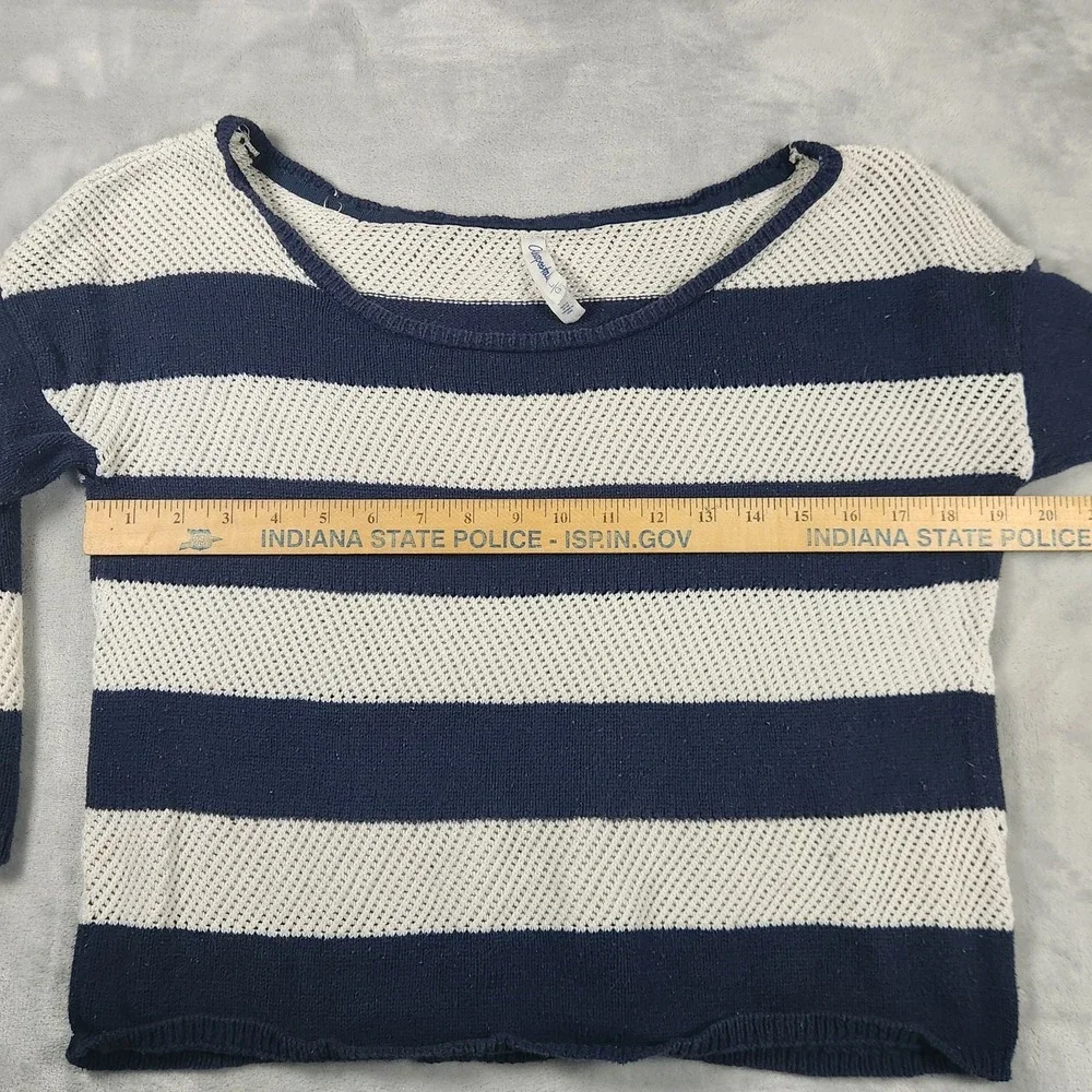 Aeropostale Striped Wide Fit Cropped Knit Sweater 3/4 Sleeve Womens L Y2K